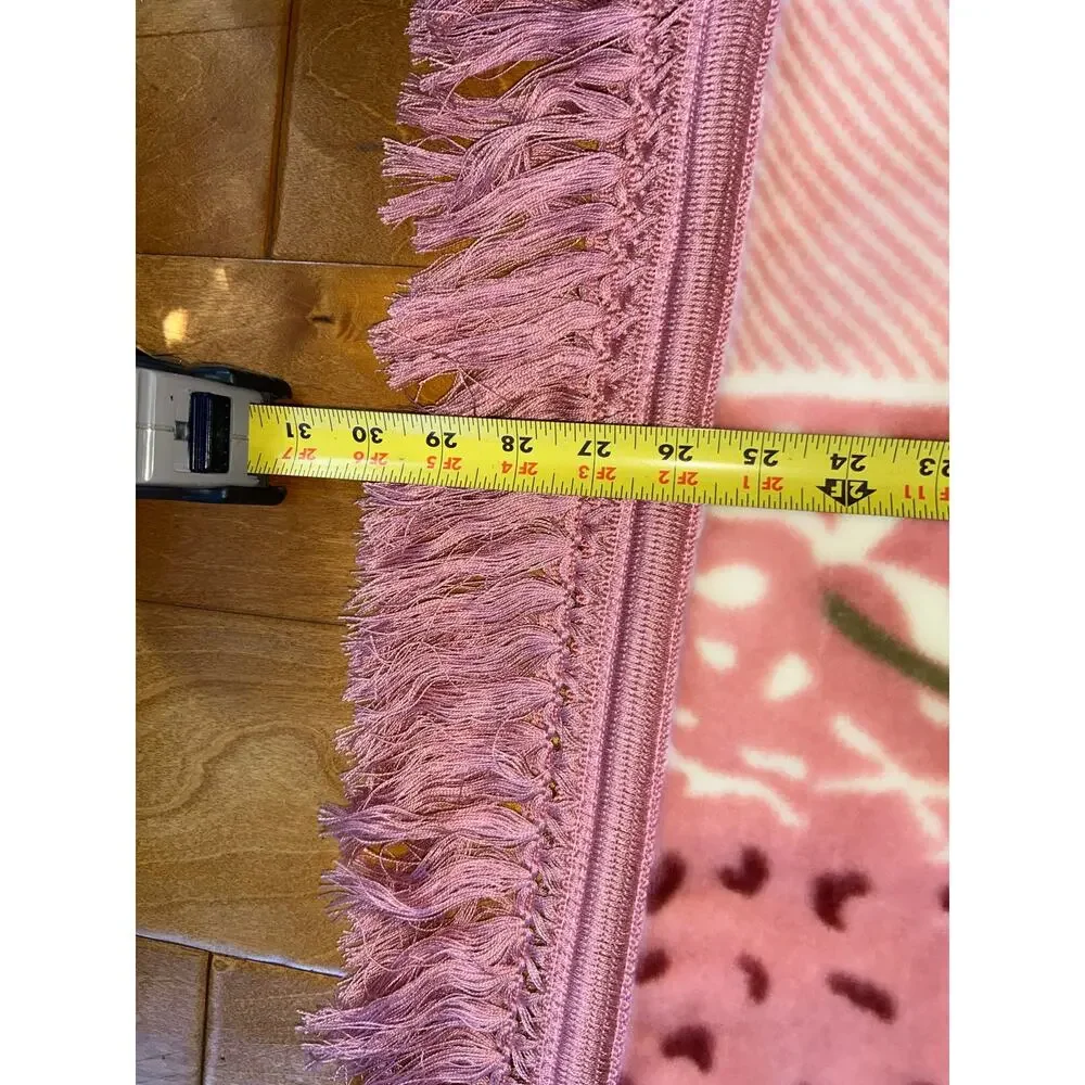 2 Vintage Korean minky blanket pillow shams fringe pink roses